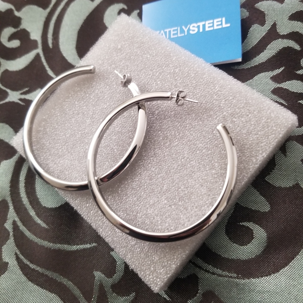 Stately Steel Knife Edge Hoop Earrings